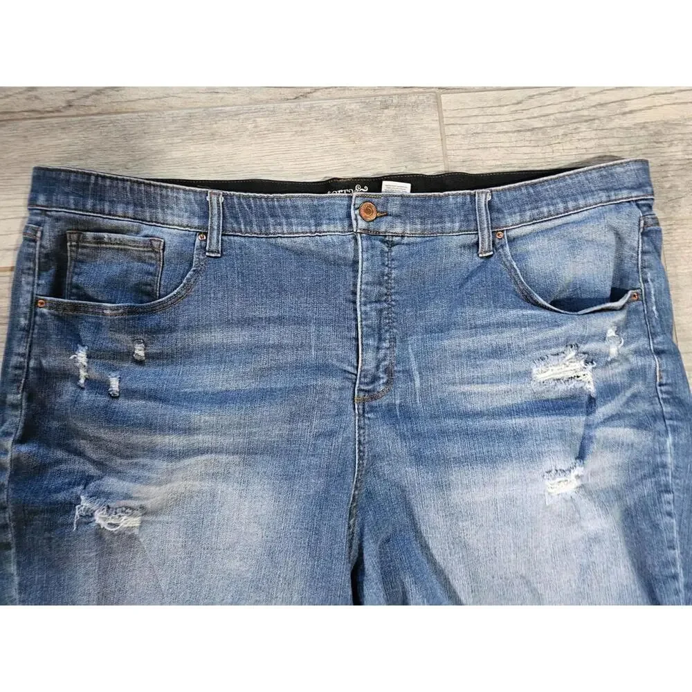 Women's Terra & Sky Denim Jeans Shorts Distressed Size 28W Blue Elastic Waist - Picture 7 of 12